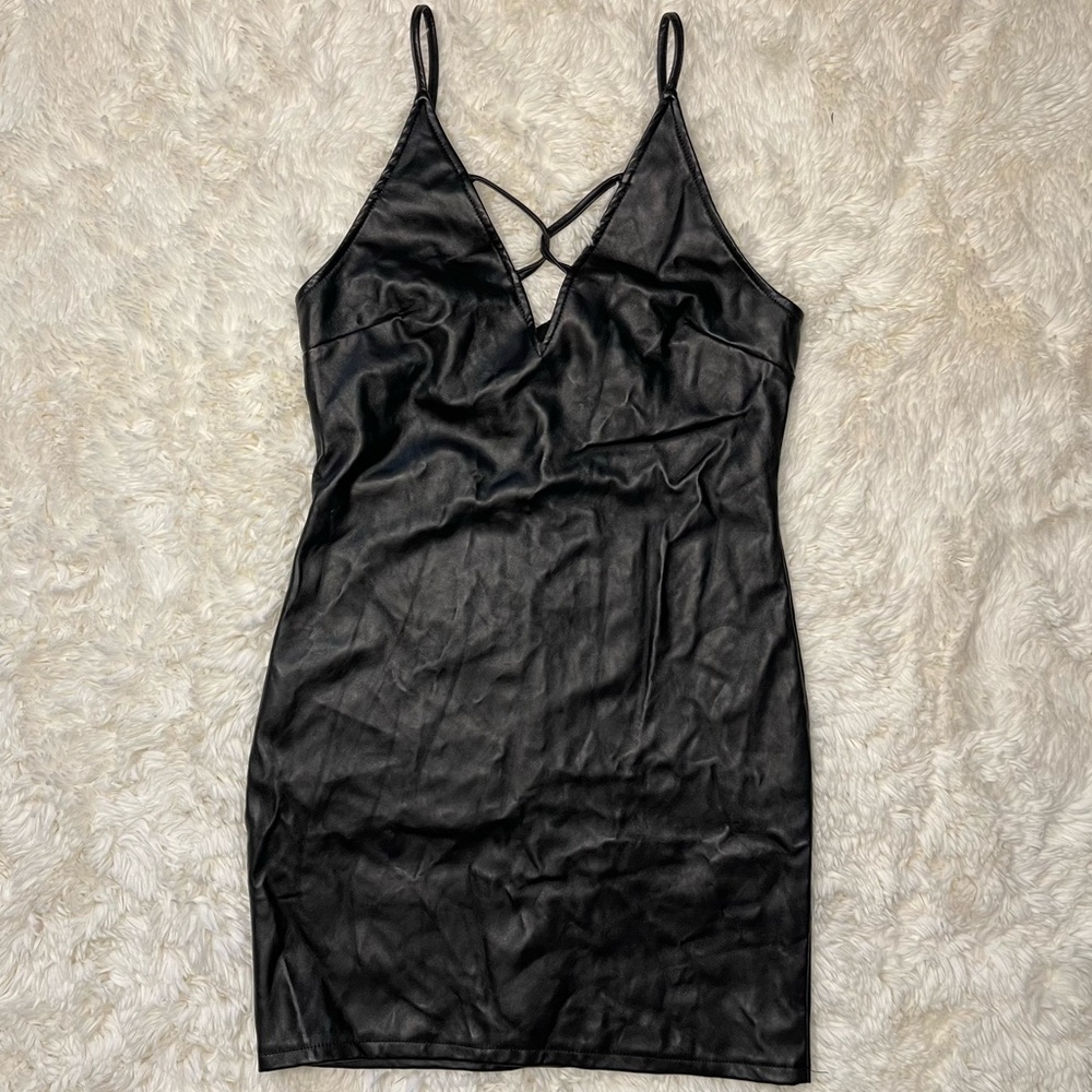 Fashion Nova Black Faux Leather Dress “Keep It Right and Tight Dress” - Picture 4 of 14